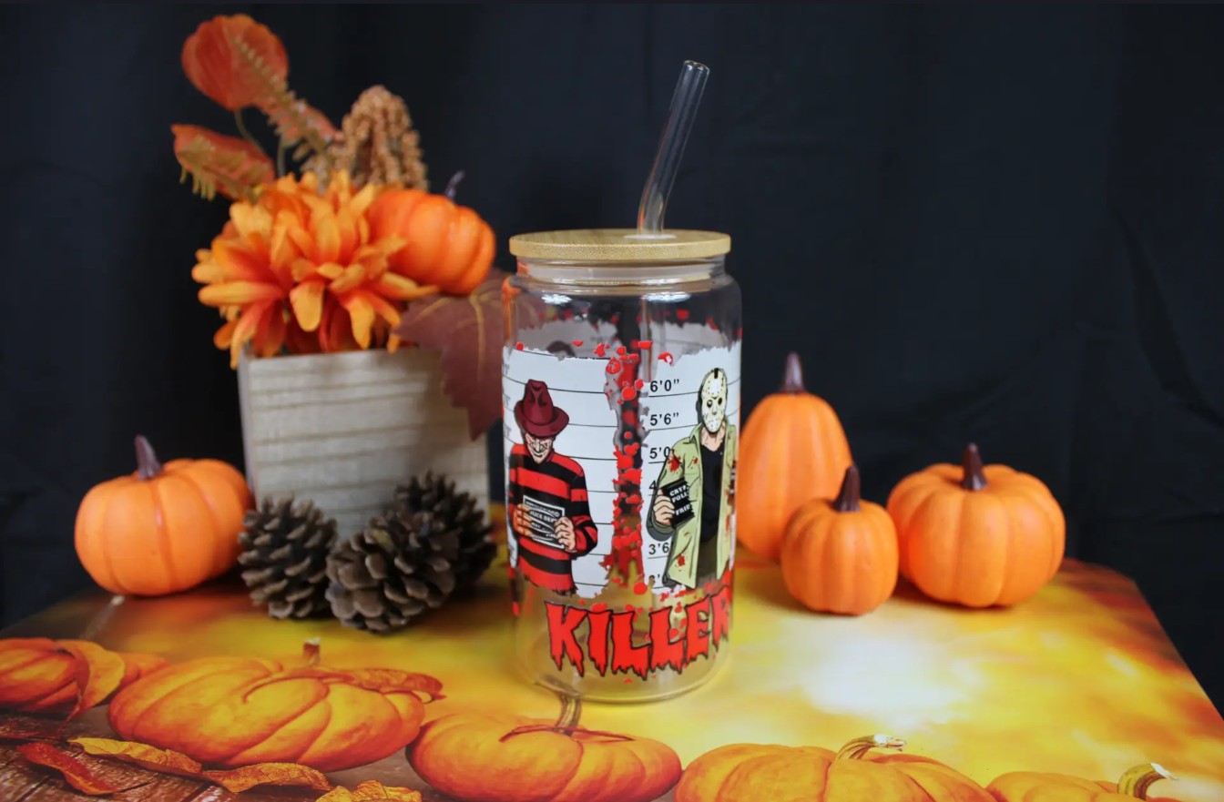 Verre 16oz Killermugshot – Horreur Halloween | Qualité supérieure, double face, lave-vaisselle - Beauty Nini