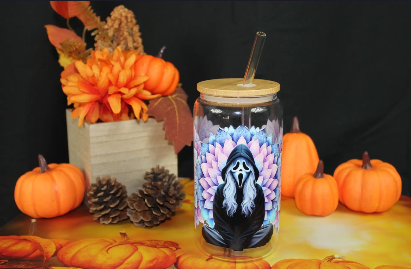 Verre 16oz Zen Ghostface – Le tueur le plus relax que vous verrez | Horreur + Mandala - Beauty Nini