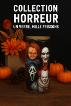 Verre en verre 16oz Pennywise Glam – Mug horreur avec couvercle bambou & paille réutilisable – Cadeau Halloween / Film d’horreur - Beauty Nini