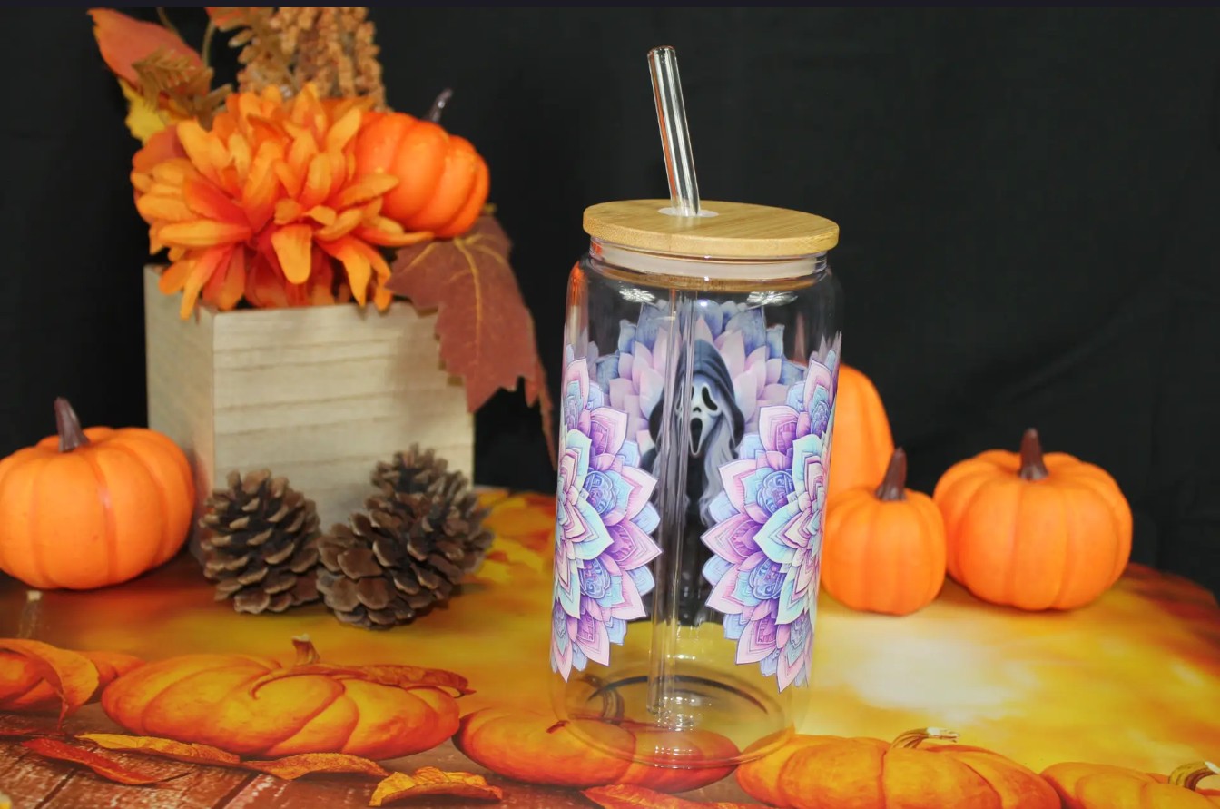 Verre 16oz Zen Ghostface – Le tueur le plus relax que vous verrez | Horreur + Mandala - Beauty Nini